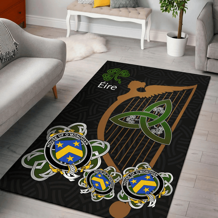 AIO Pride House of O'MONOHAN Family Crest Area Rug - Harp And Shamrock