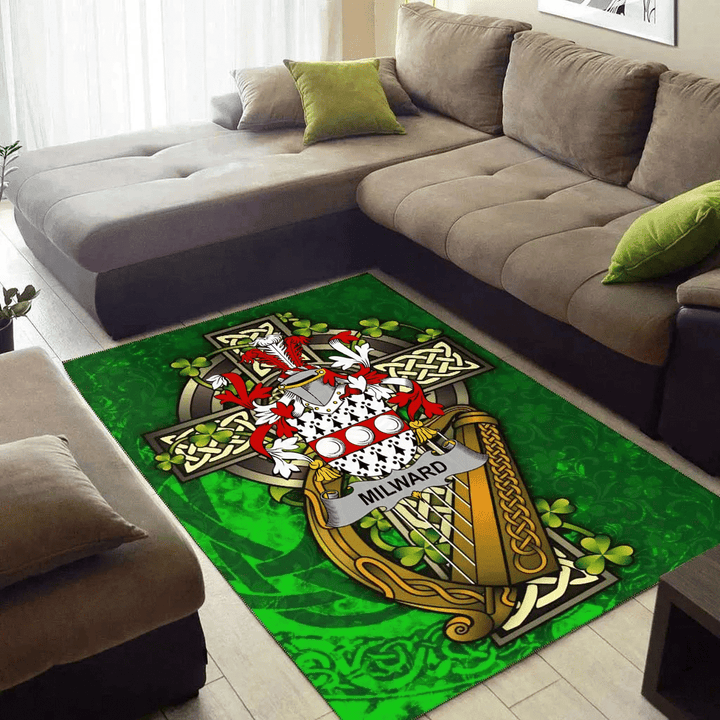 AIO Pride Milward Family Crest Area Rug - Ireland Coat Of Arms with Shamrock
