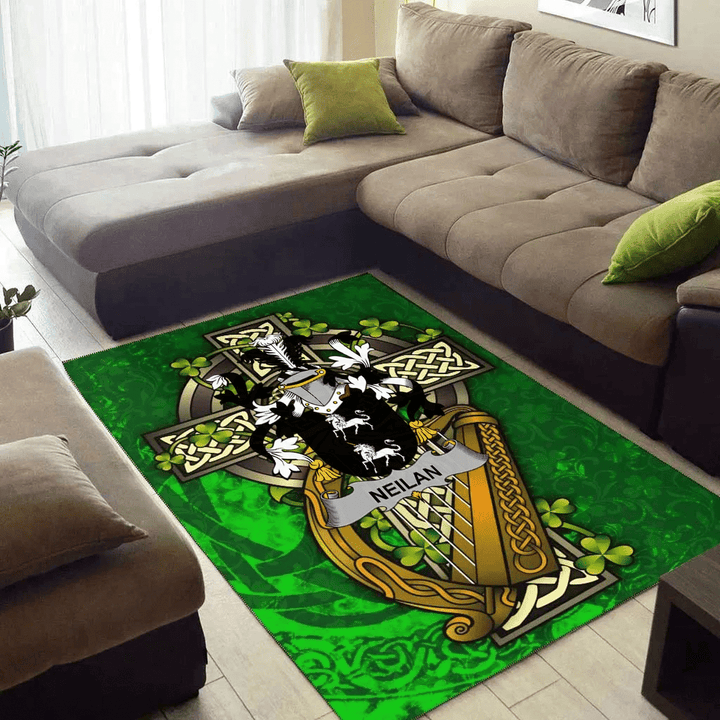AIO Pride Neilan or O'Neylan Family Crest Area Rug - Ireland Coat Of Arms with Shamrock