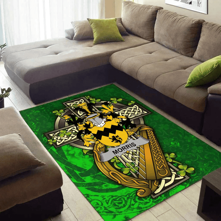 AIO Pride Morris Family Crest Area Rug - Ireland Coat Of Arms with Shamrock