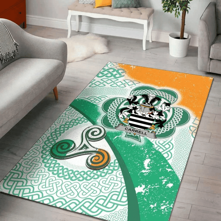 AIO Pride Carrell Family Crest Area Rug - Ireland Shamrock With Celtic Patterns
