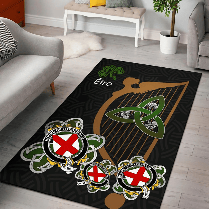 AIO Pride House of FITZGERALD Family Crest Area Rug - Harp And Shamrock
