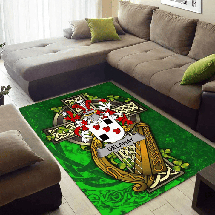 AIO Pride Delahay Family Crest Area Rug - Ireland Coat Of Arms with Shamrock