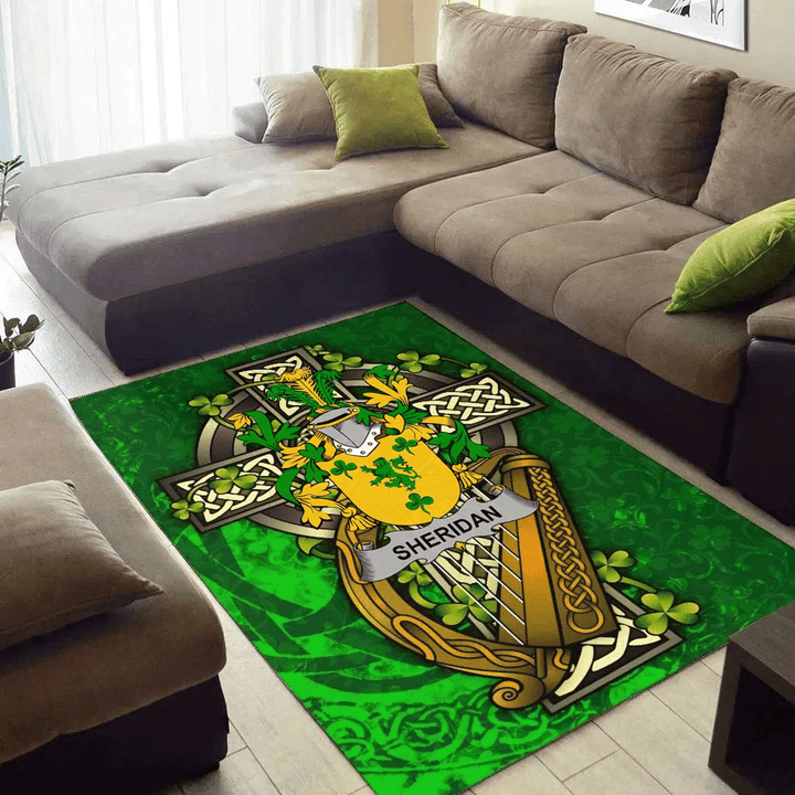 AIO Pride Sheridan Family Crest Area Rug - Ireland Coat Of Arms with Shamrock