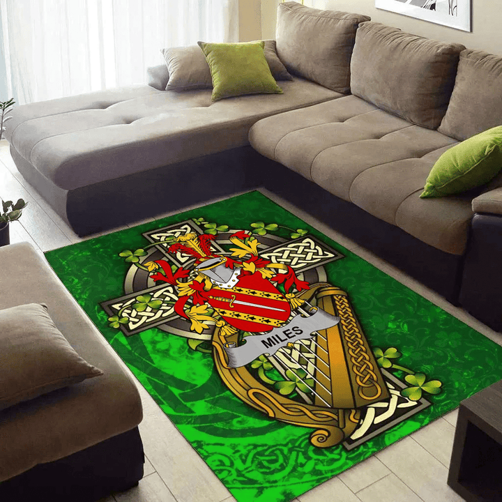AIO Pride Miles or Moyles Family Crest Area Rug - Ireland Coat Of Arms with Shamrock