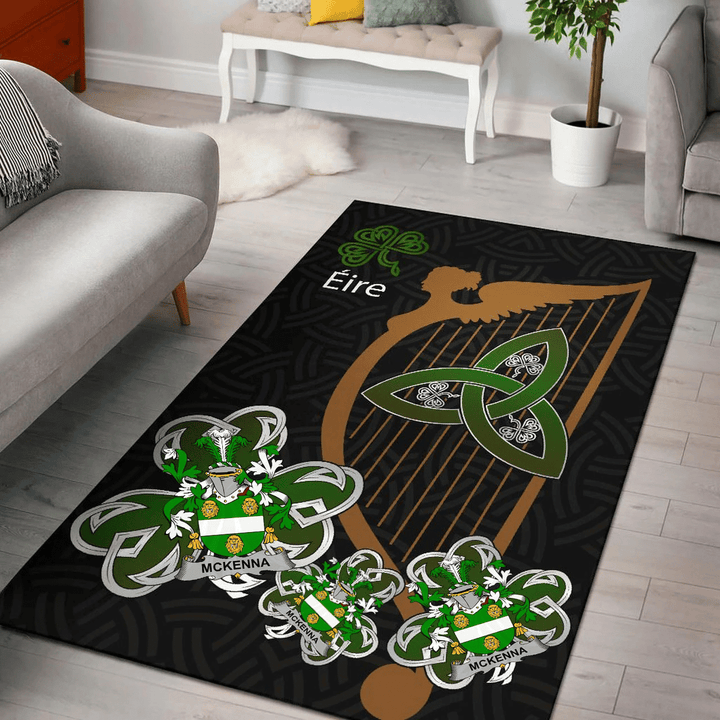 AIO Pride McKenna or Kennagh Family Crest Area Rug - Harp And Shamrock