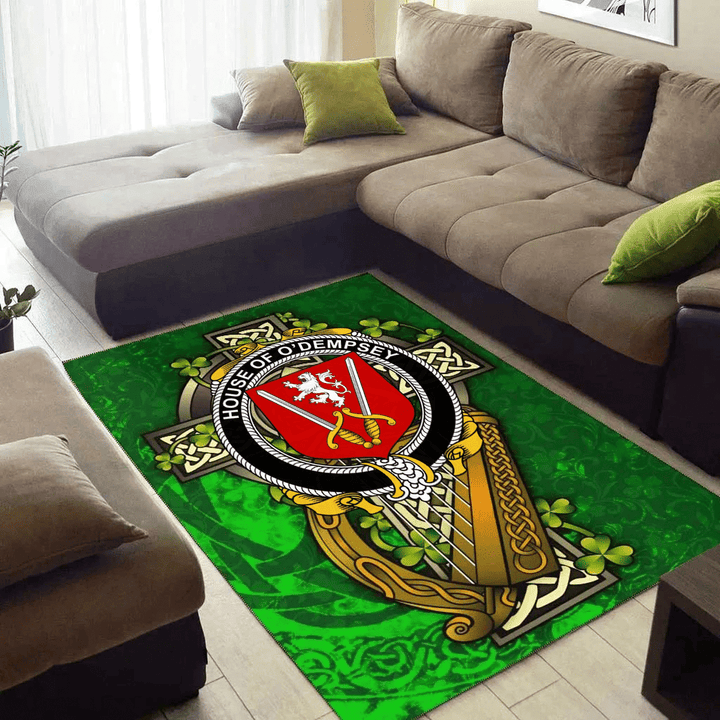 AIO Pride House of O'DEMPSEY Family Crest Area Rug - Ireland Coat Of Arms with Shamrock