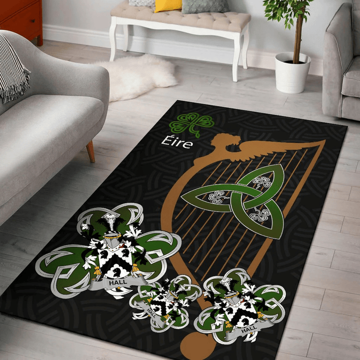 AIO Pride Hall or MacHall Family Crest Area Rug - Harp And Shamrock