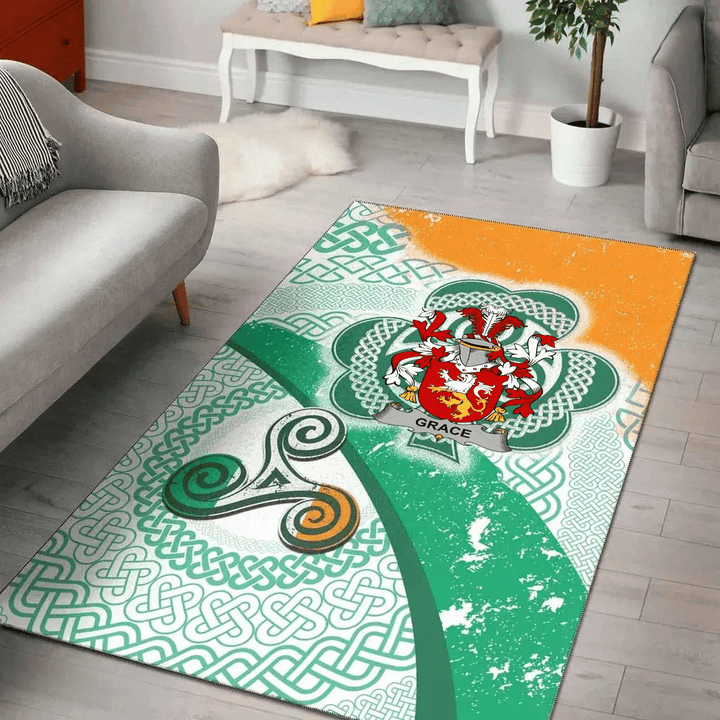 AIO Pride Grace Family Crest Area Rug - Ireland Shamrock With Celtic Patterns