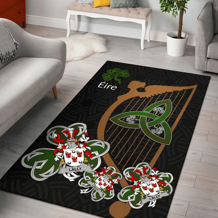 AIO Pride Lally or O'Mullally Family Crest Area Rug - Harp And Shamrock