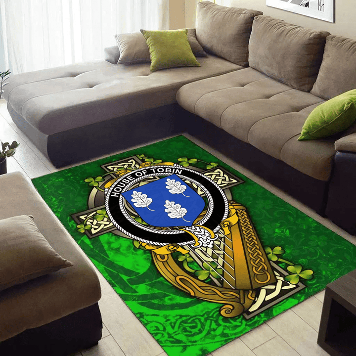 AIO Pride House of TOBIN Family Crest Area Rug - Ireland Coat Of Arms with Shamrock