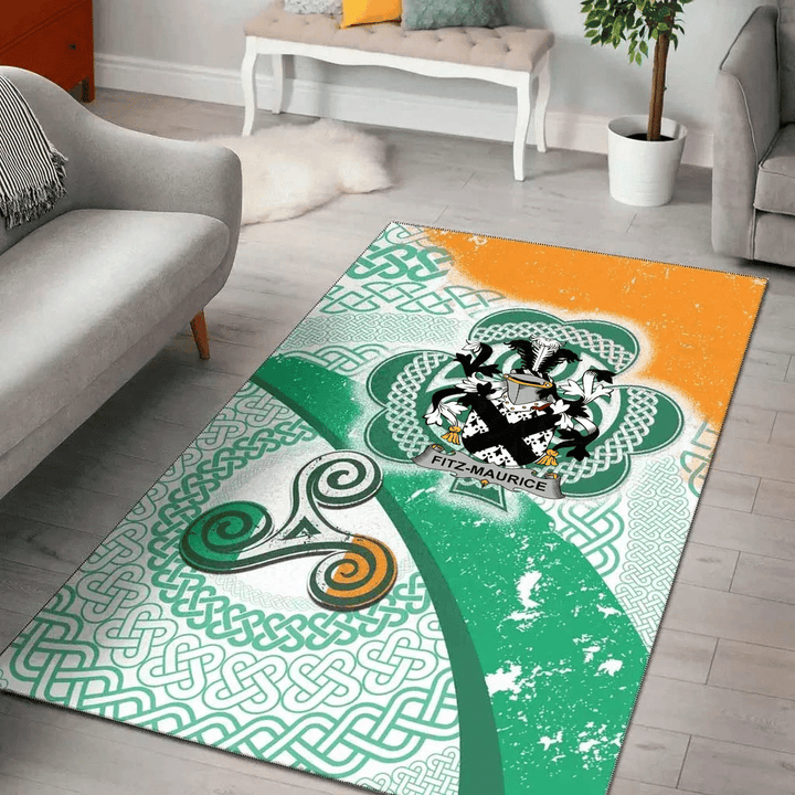 AIO Pride Fitz-Maurice Family Crest Area Rug - Ireland Shamrock With Celtic Patterns