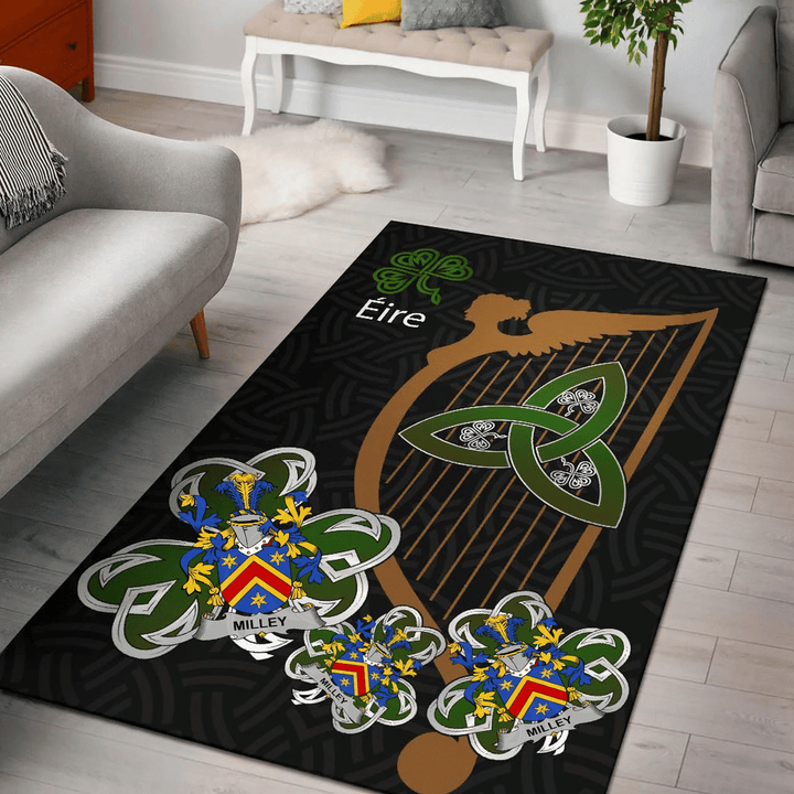 AIO Pride Milley or O'Millea Family Crest Area Rug - Harp And Shamrock