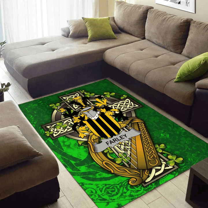 AIO Pride Farley or O'Farley Family Crest Area Rug - Ireland Coat Of Arms with Shamrock