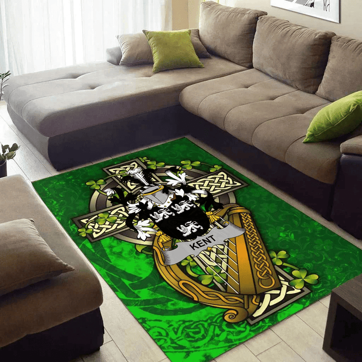 AIO Pride Kent Family Crest Area Rug - Ireland Coat Of Arms with Shamrock
