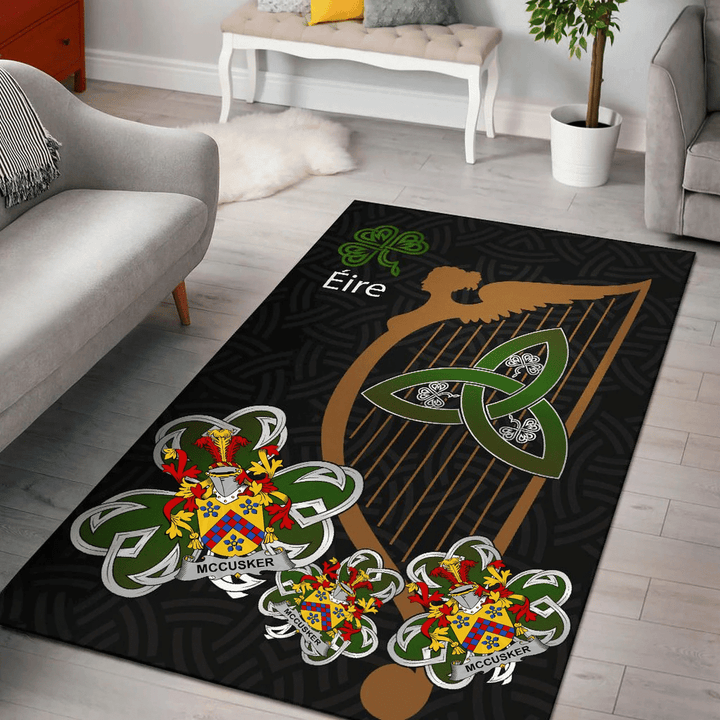 AIO Pride McCusker or Cosker Family Crest Area Rug - Harp And Shamrock