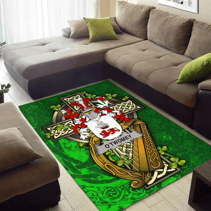 AIO Pride O'Twomey Family Crest Area Rug - Ireland Coat Of Arms with Shamrock