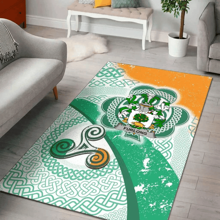 AIO Pride Furlong Family Crest Area Rug - Ireland Shamrock With Celtic Patterns