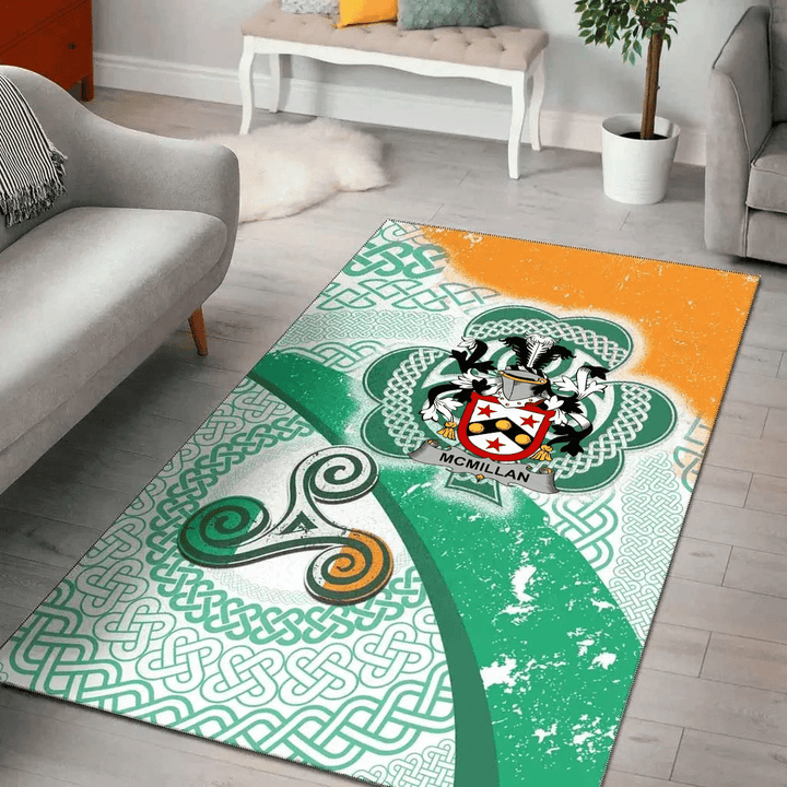 AIO Pride McMillan Family Crest Area Rug - Ireland Shamrock With Celtic Patterns