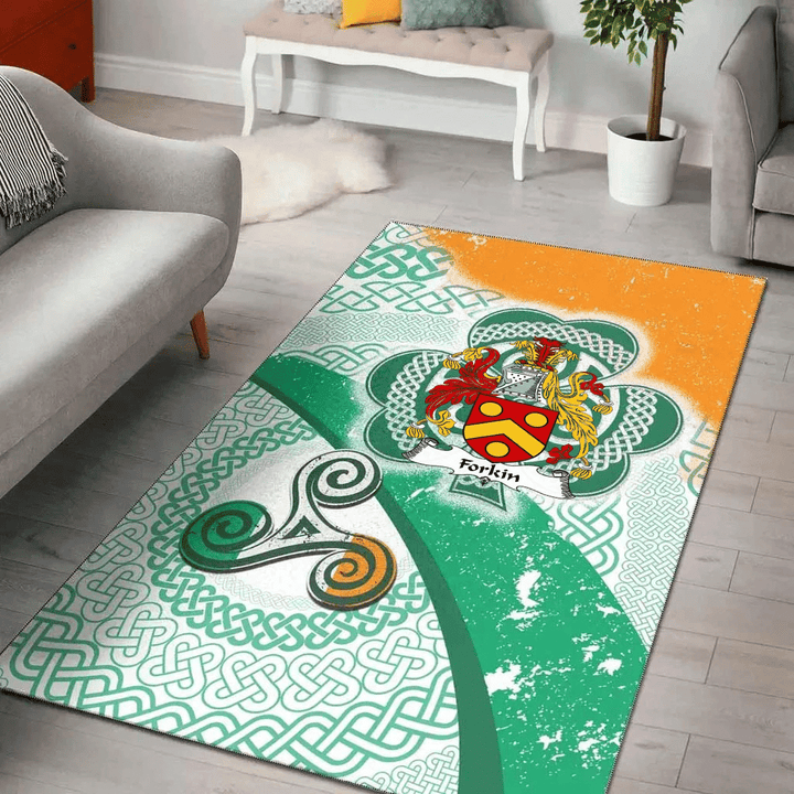 AIO Pride Forkin Family Crest Area Rug - Ireland Shamrock With Celtic Patterns