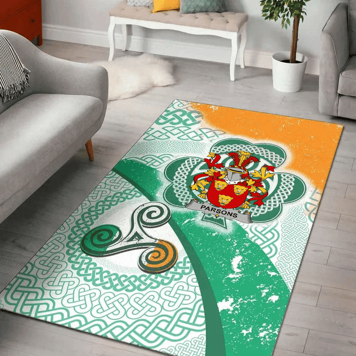 AIO Pride Parsons Family Crest Area Rug - Ireland Shamrock With Celtic Patterns