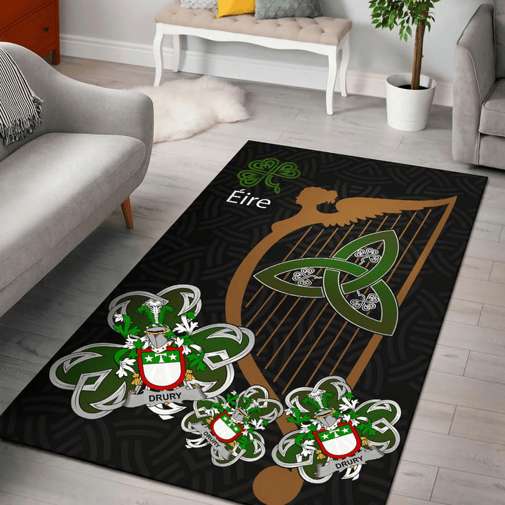 AIO Pride Drury or McDrury Family Crest Area Rug - Harp And Shamrock