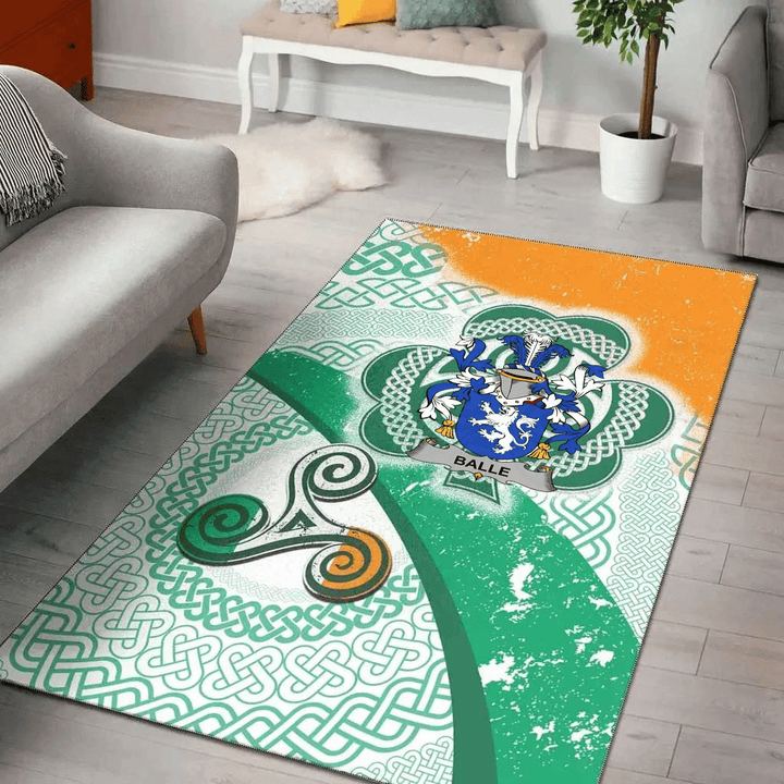 AIO Pride Balle Family Crest Area Rug - Ireland Shamrock With Celtic Patterns
