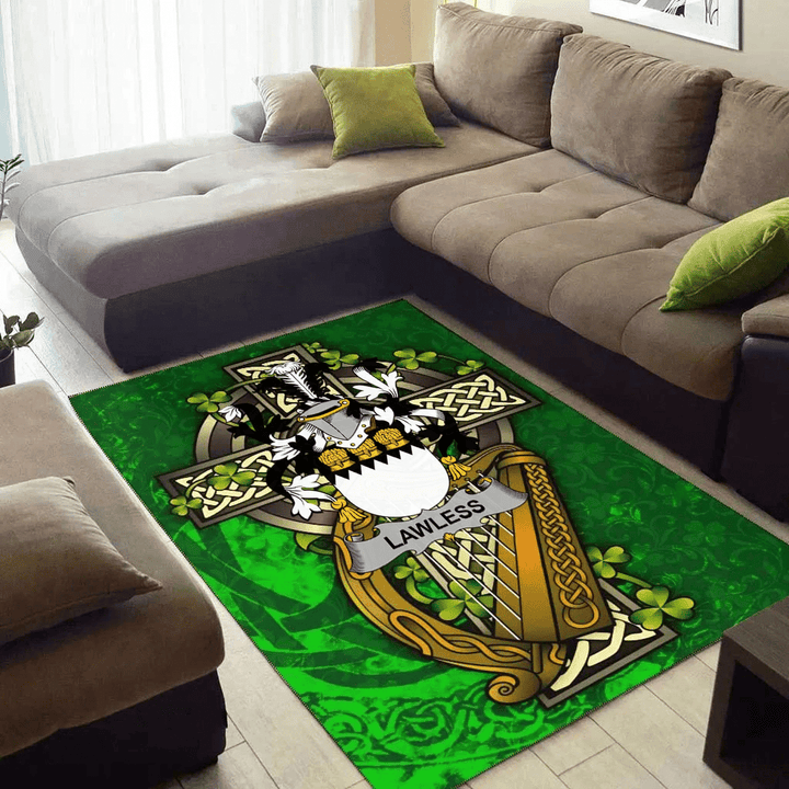 AIO Pride Lawless Family Crest Area Rug - Ireland Coat Of Arms with Shamrock