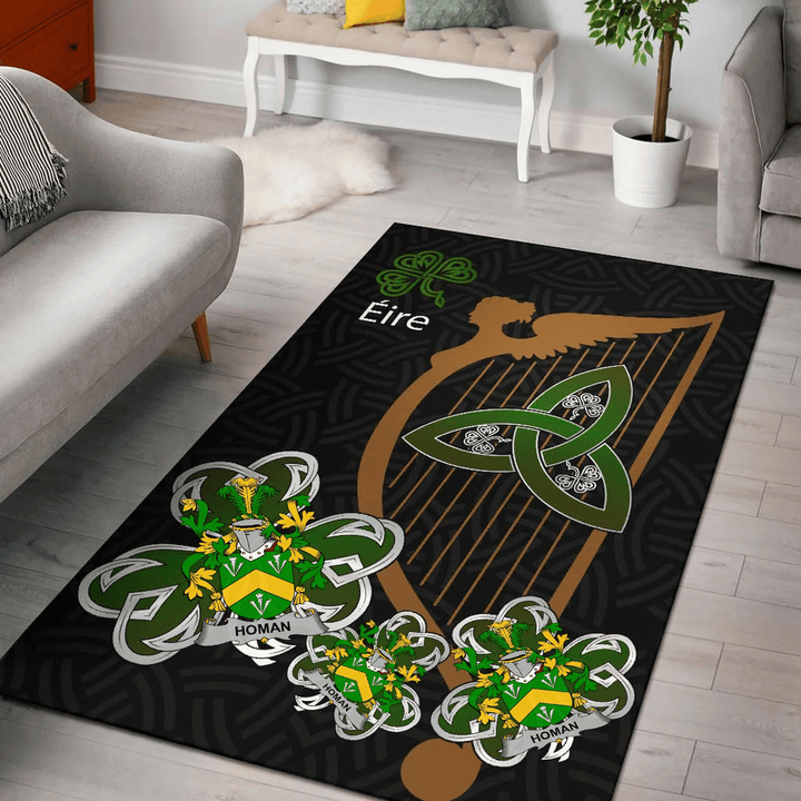 AIO Pride Homan or Howman Family Crest Area Rug - Harp And Shamrock