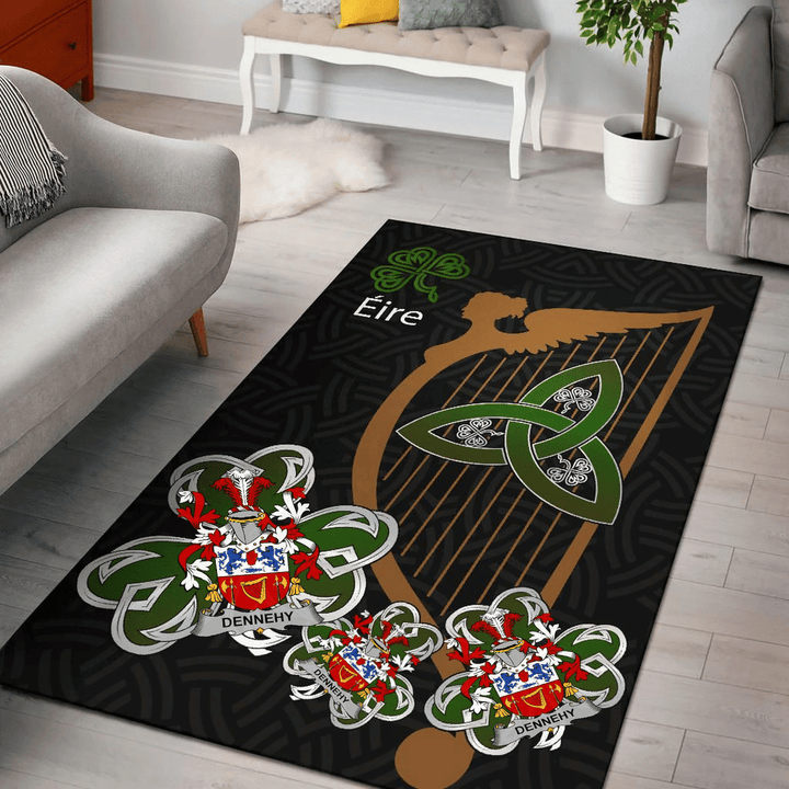 AIO Pride Dennehy or O'Dennehy Family Crest Area Rug - Harp And Shamrock