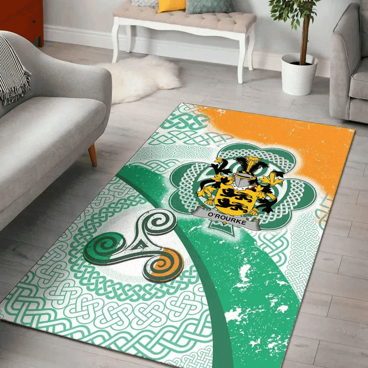AIO Pride O'Neill Family Crest Area Rug - Ireland Shamrock With Celtic Patterns
