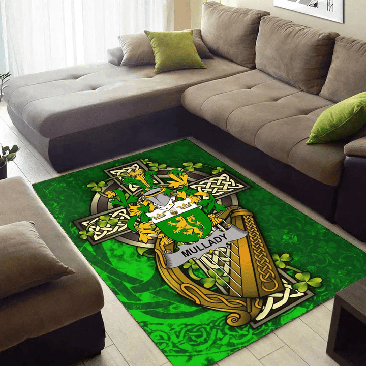 AIO Pride Mullady or O'Mullady Family Crest Area Rug - Ireland Coat Of Arms with Shamrock
