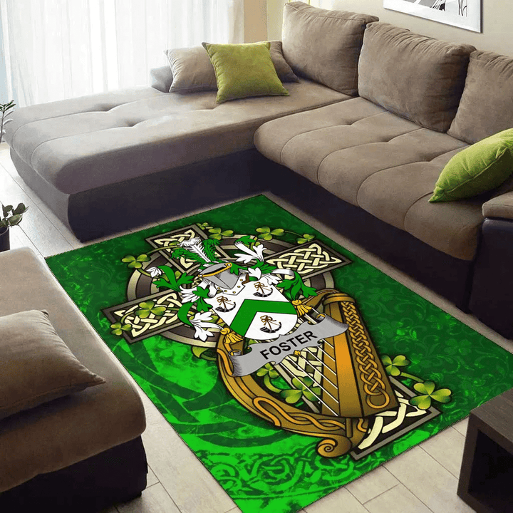 AIO Pride Foster Family Crest Area Rug - Ireland Coat Of Arms with Shamrock