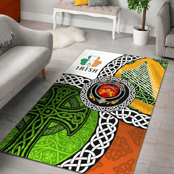 AIO Pride House of O'BRENNAN (Ossory) Family Crest Area Rug - Ireland With Circle Celtics Knot