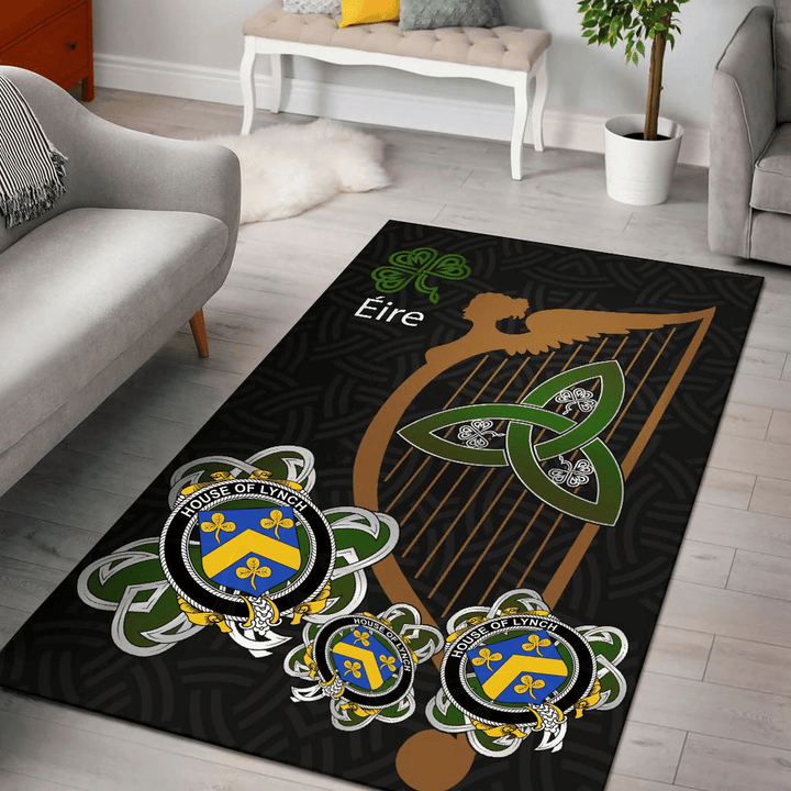 AIO Pride House of LYNCH Family Crest Area Rug - Harp And Shamrock