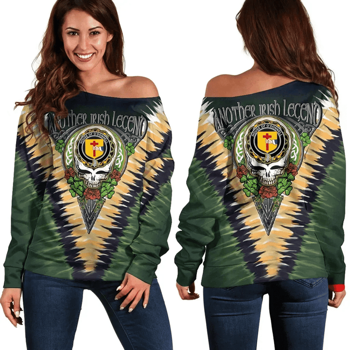 AIO Pride House Of O'Donnell Ireland Women'S Off Shoulder Sweatshirt GD Irish Legend Shamrock V Tie-Dye - Irish Family Crest