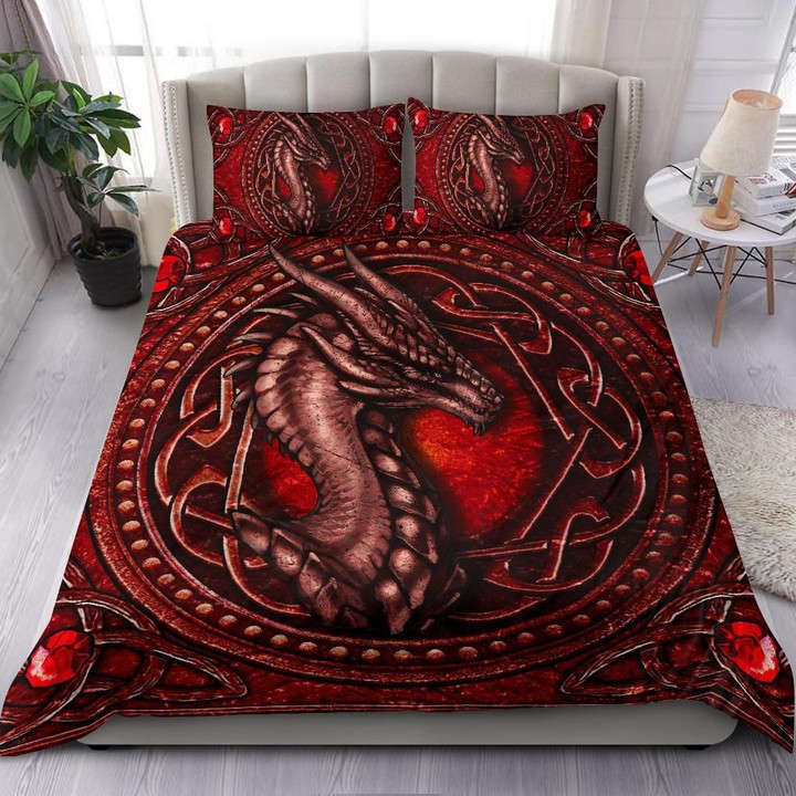 AIO Pride Celtic Dragon With Celtic Knot 3-Piece Duvet Cover Set (Red)