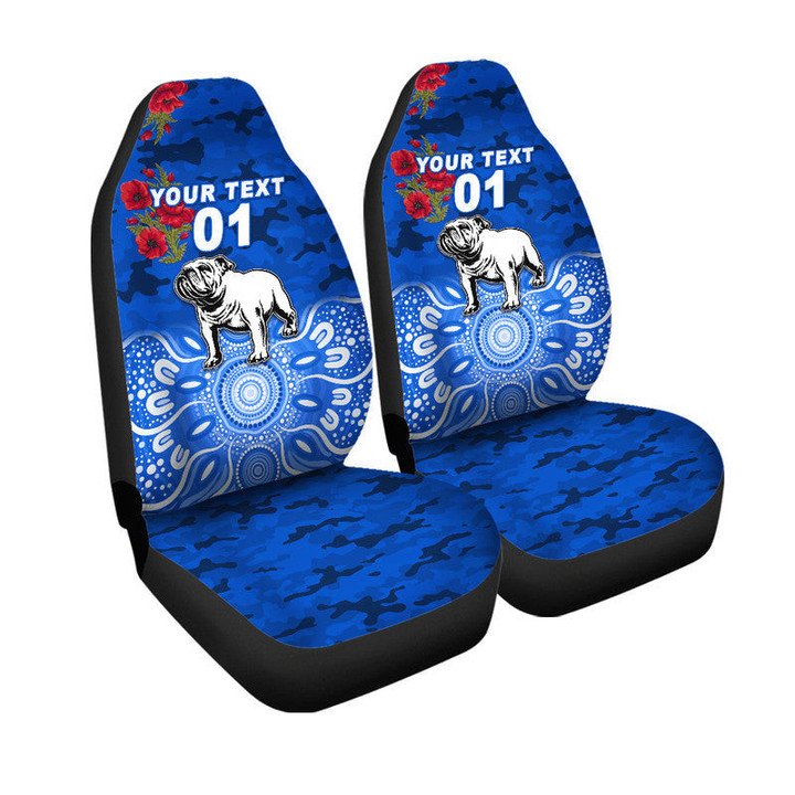 AIO Pride Custom Text & Number Canterbury - Bankstown Bulldogs ANZAC 2022 Car Seat Cover Indigenous Vibes - Blue