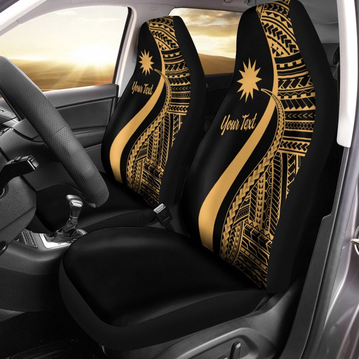AIO Pride Custom Text Nauru Car Seat Cover - Gold Polynesian Tentacle Tribal Pattern