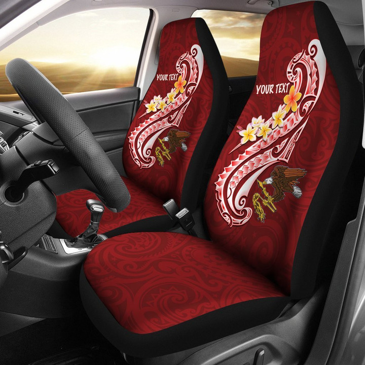AIO Pride Custom Text American Samoa Car Seat Cover - AS Seal Polynesian Patterns Plumeria