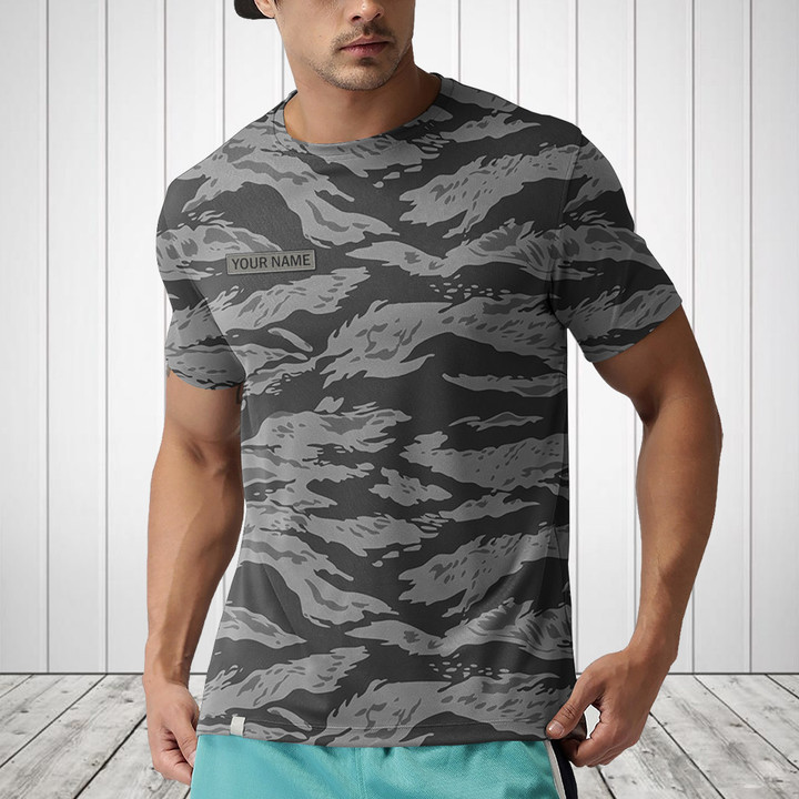 AIO Pride Custom Name Gray Tiger Stripe Camo T-shirt