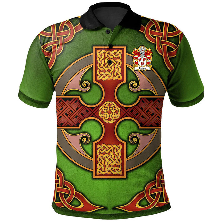 AIO Pride Einion Sais AP Rhys AP Hywel Welsh Family Crest Polo Shirt - Vintage Celtic Cross Green