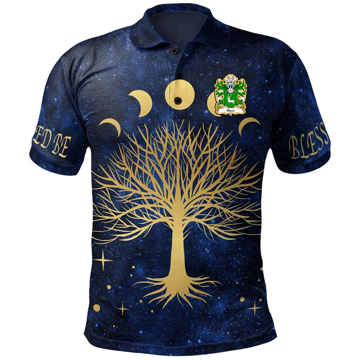 AIO Pride Huw AP Llywelyn AP Maredudd Welsh Family Crest Polo Shirt - Moon Phases & Tree Of Life