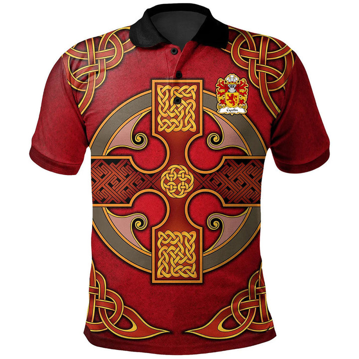 AIO Pride Cynfin AP Gwerystan Welsh Family Crest Polo Shirt - Vintage Celtic Cross Red