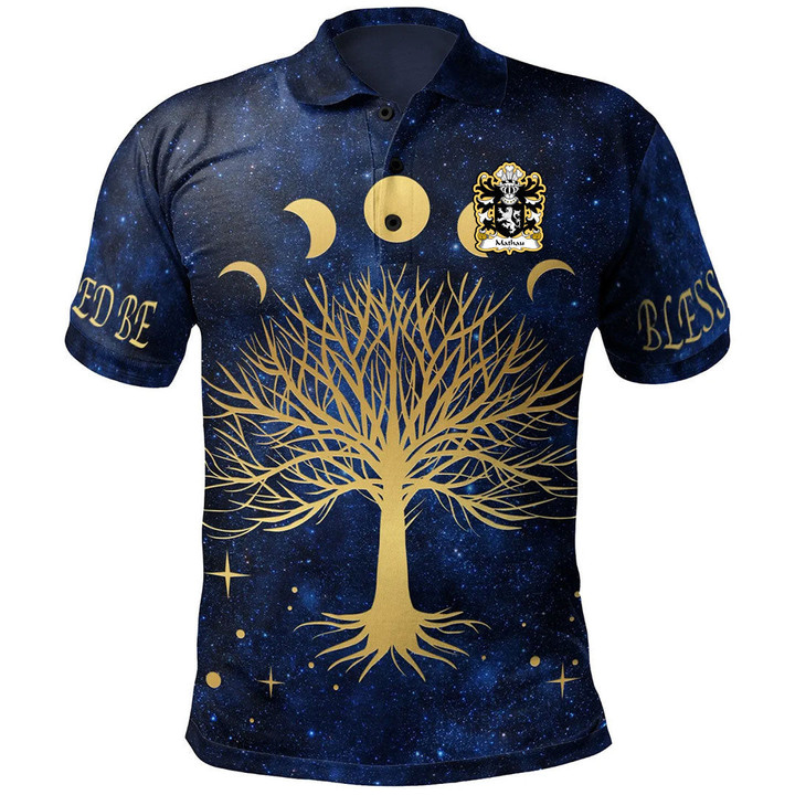 AIO Pride Mathau AB Ieuan AP Gruffudd Gethin Welsh Family Crest Polo Shirt - Moon Phases & Tree Of Life