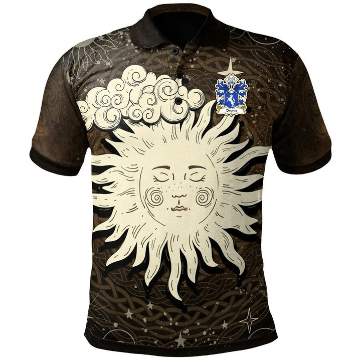 AIO Pride Dwnn Don Of Croesallgwn Carmarthenshire Welsh Family Crest Polo Shirt - Celtic Wicca Sun & Moon