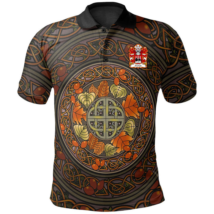 AIO Pride George Owen Harry Pembrokeshire Welsh Family Crest Polo Shirt - Mid Autumn Celtic Leaves