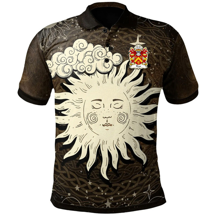AIO Pride Rhys AP Maredudd AB Owain Welsh Family Crest Polo Shirt - Celtic Wicca Sun & Moon