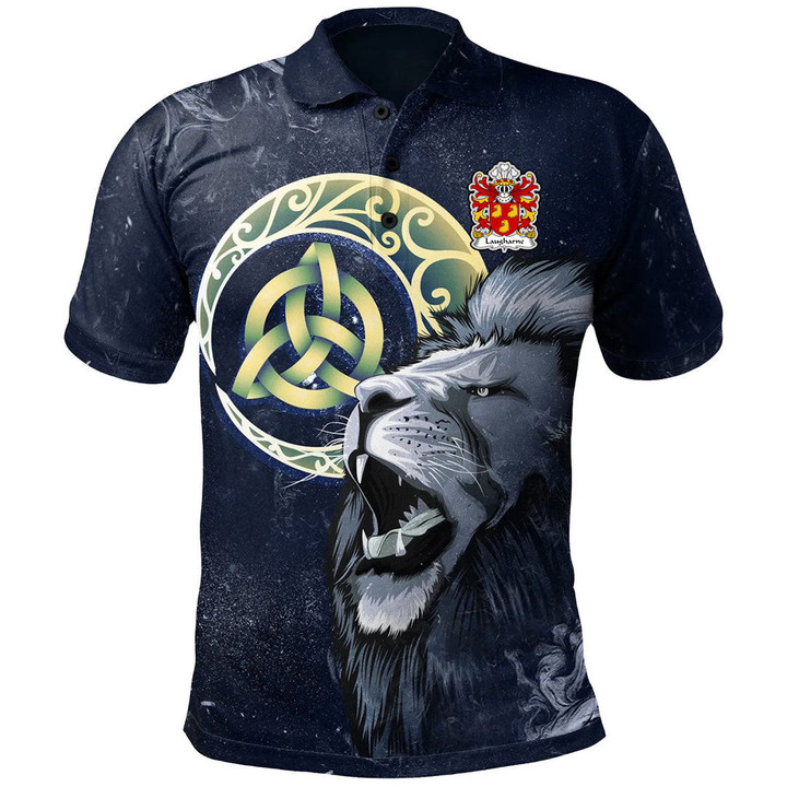 AIO Pride Laugharne Of St. Brides Pembrokeshire Welsh Family Crest Polo Shirt - Lion & Celtic Moon
