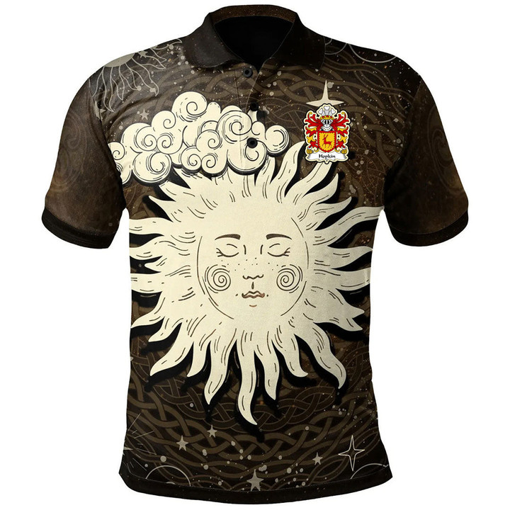 AIO Pride Hopkin David Of Dan Y Graig Swansea Welsh Family Crest Polo Shirt - Celtic Wicca Sun & Moon